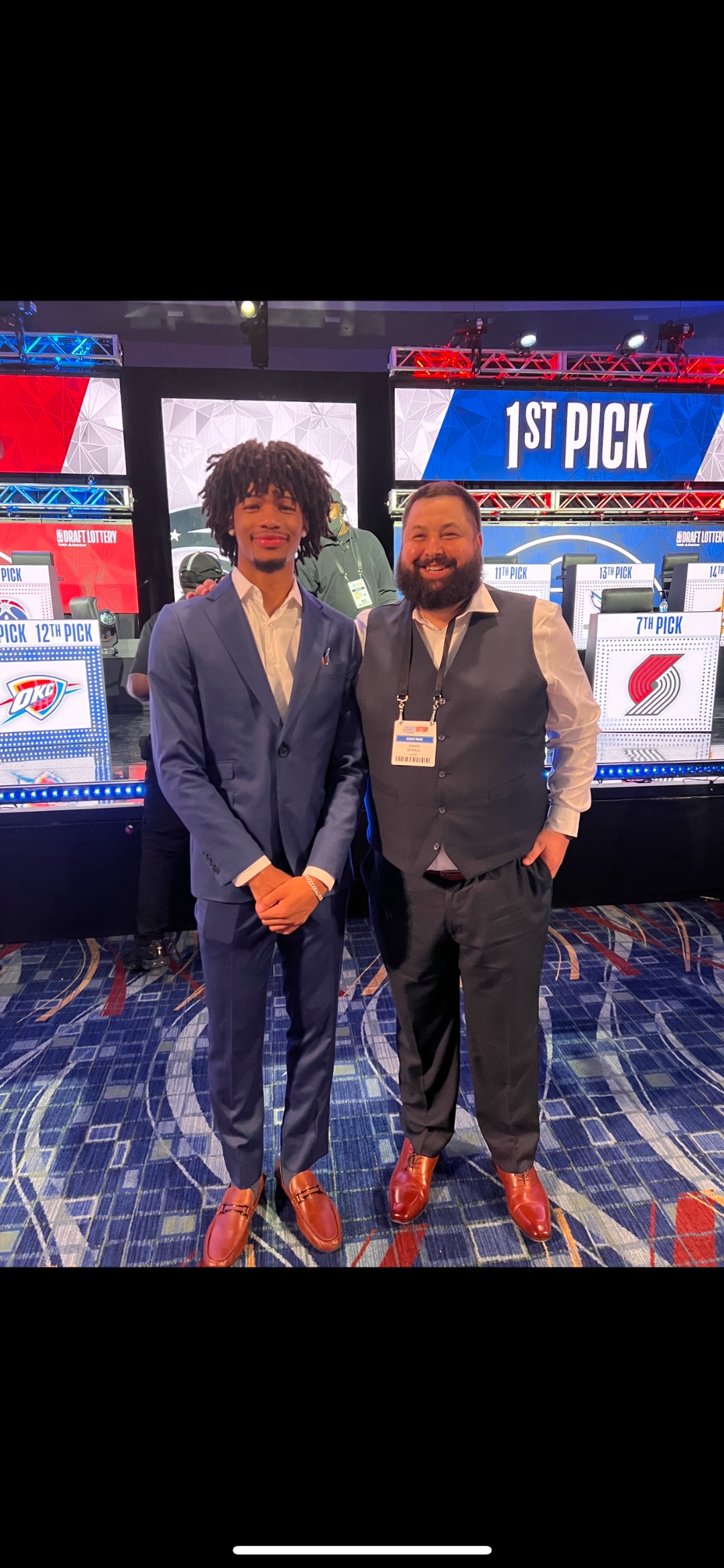 David Sewell with Shaedon Sharpe at the 2022 NBA Draft Lottery